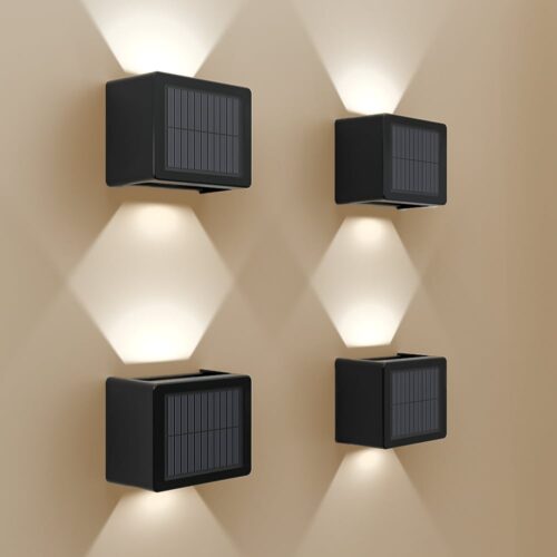 HOFTRONIC™ Set van 4 Louis - Solar LED Wandlamp - Kubus - Up&Downlight - CCT warm wit-koud wit - Zwart- IP65 waterdicht - 4 LEDs - tuinverlichting - buitenlamp