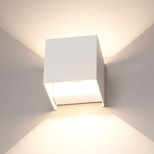 HOFTRONIC™ Kansas - Dimbare LED wandlamp kubus - 7 Watt - 3000K warm wit - Up & Down light - IP65 - Wit - Binnen en buiten