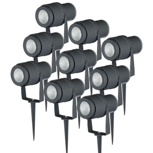 V-TAC Set van 9 LED aluminium prikspots 12 Watt 720 lumen 4000K IP65 waterdicht - Grijs