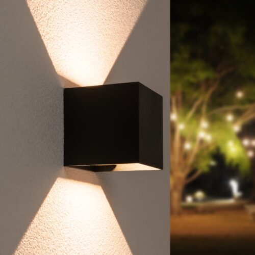 HOFTRONIC™ Kansas - Dimbare LED wandlamp kubus - 7 Watt - 3000K warm wit - Up & Down light - IP65 waterdicht - Zwart - Wandverlichting voor binnen en buiten