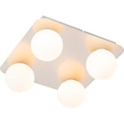 Moderne badkamer plafondlamp staal vierkant 4-lichts - Cederic