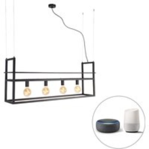 Smart hanglamp zwart met rek large 4-lichts incl. Wifi G95 - Cage Rack