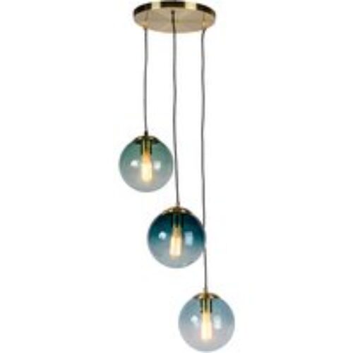 Art deco hanglamp messing met blauwe glazen - Pallon