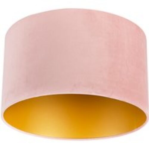 Velours lampenkap roze 35/35/20 met gouden binnenkant