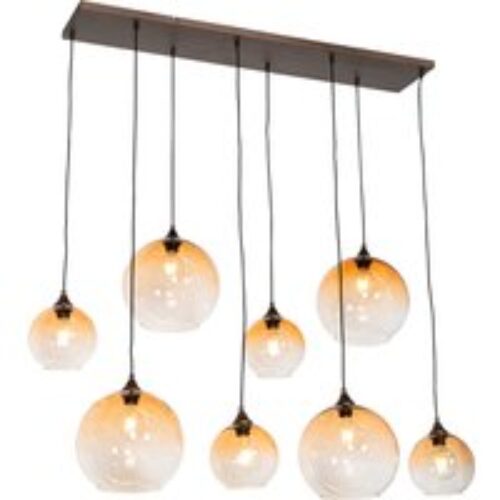 Art Deco hanglamp donkerbrons met amber glas 8-lichts - Sandra