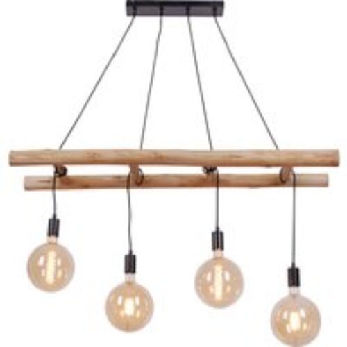 Landelijk hanglamp hout 4-lichts - Scala