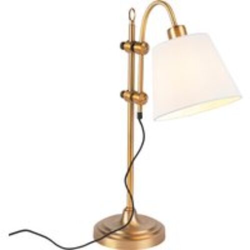 Klassieke tafellamp brons met witte kap - Ashley