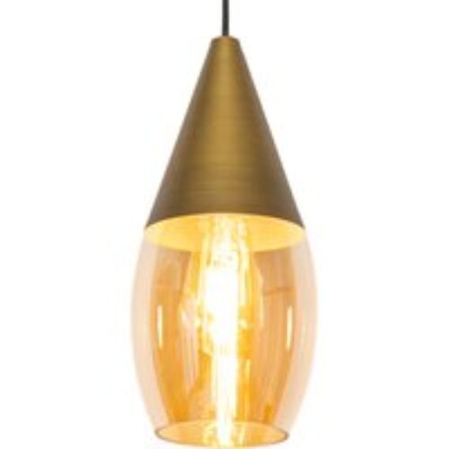 Moderne hanglamp goud met amber glas - Drop