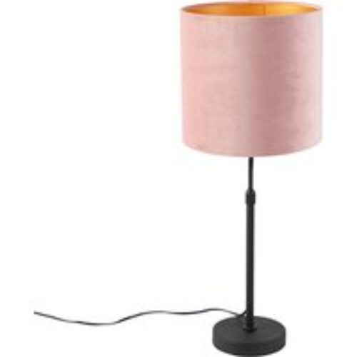 Tafellamp zwart met velours kap roze met goud 25 cm - Parte