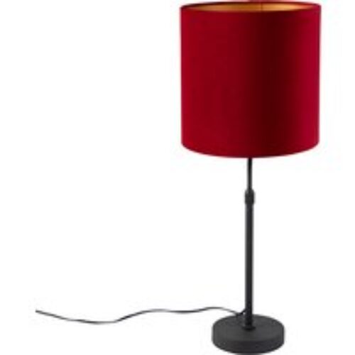 Tafellamp zwart met velours kap rood met goud 25 cm - Parte