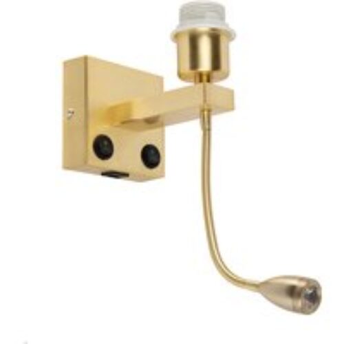 Art deco wandlamp goud met USB en flexarm - Brescia Combi