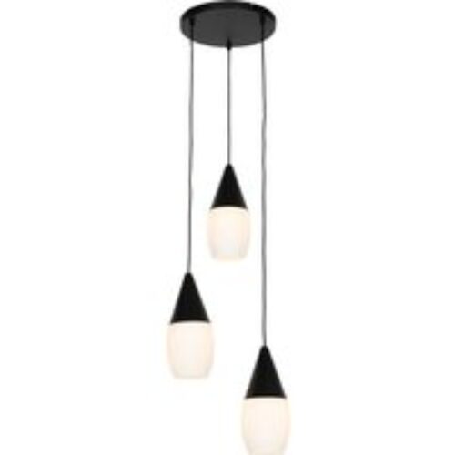 Moderne hanglamp zwart met opaal glas 3-lichts - Drop