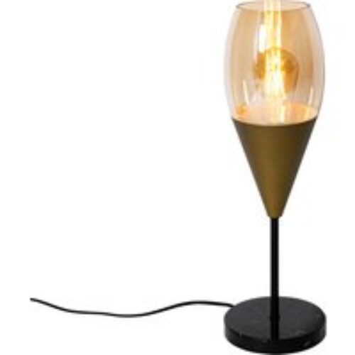 Moderne tafellamp goud met amber glas - Drop