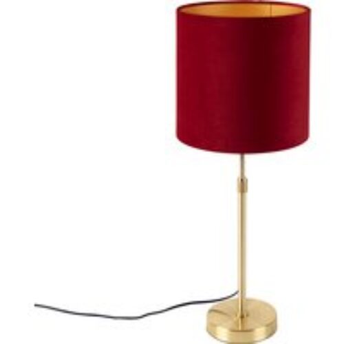 Tafellamp goud/messing met velours kap rood 25 cm - Parte
