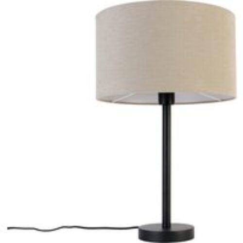 Moderne tafellamp zwart met boucle kap lichtbruin 35 cm - Simplo
