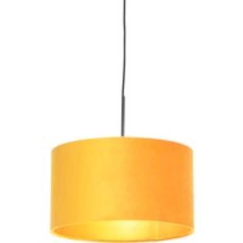 Hanglamp met velours kap oker met goud 35 cm - Combi