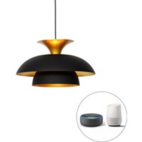 Smart hanglamp zwart met goud incl. Wifi G95 - Titus