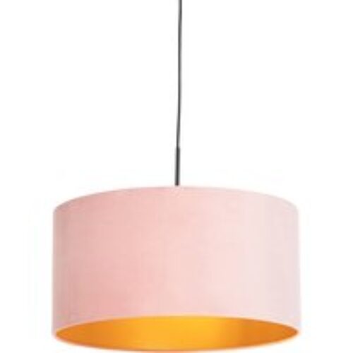 Hanglamp met velours kap roze met goud 50 cm - Combi