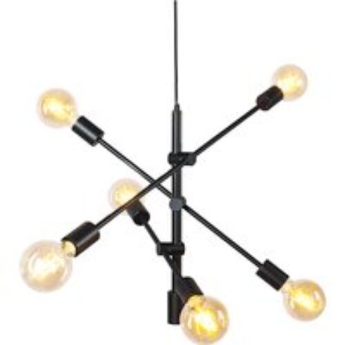 Design plafondlamp zwart met amber glas 6-lichts - Uvas