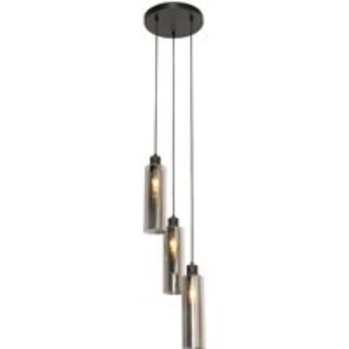 Moderne hanglamp zwart met smoke glas 3-lichts - Stavelot