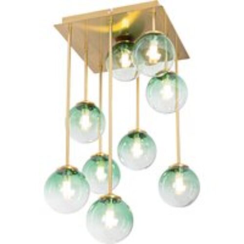 Art Deco plafondlamp goud met groen glas 9-lichts - Athens