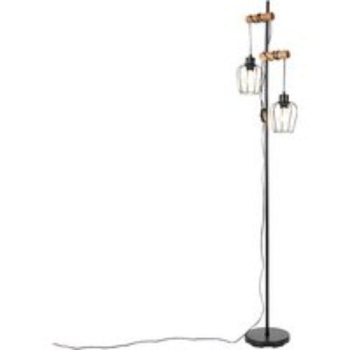 Art Deco hanglamp zwart met smoke glas 4-lichts - Josje
