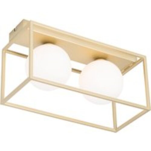 Design plafondlamp goud met wit glas 2-lichts - Aniek