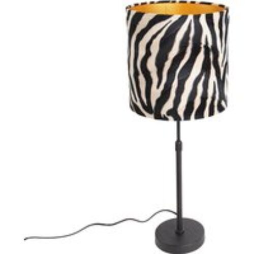 Tafellamp zwart kap zebra dessin 25 cm verstelbaar - Parte