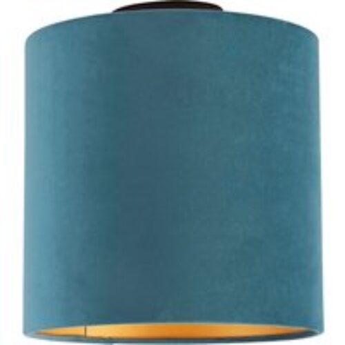 Plafondlamp met velours kap blauw met goud 25 cm - Combi zwart