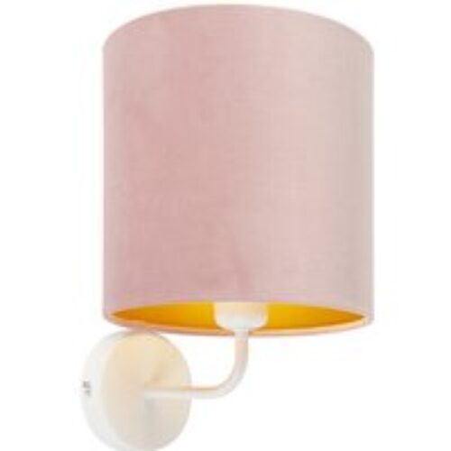 Vintage wandlamp wit met roze velours kap - Matt