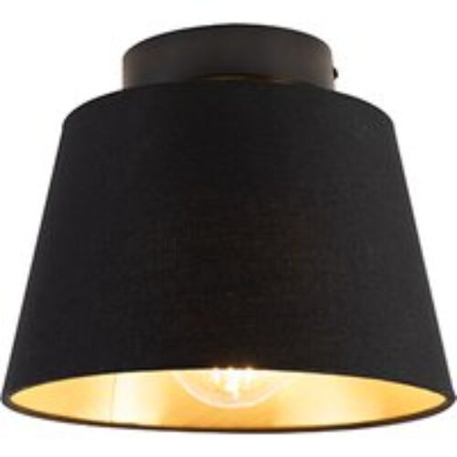 Plafondlamp met katoenen kap zwart met goud 20 cm - Combi zwart
