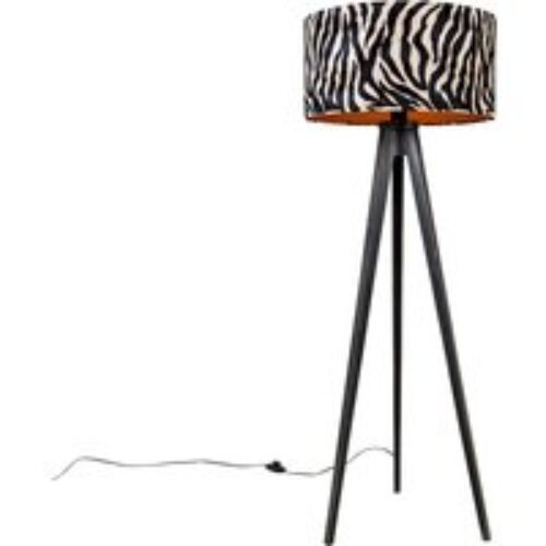 Vloerlamp tripod zwart met kap zebra 50 cm - Tripod Classic