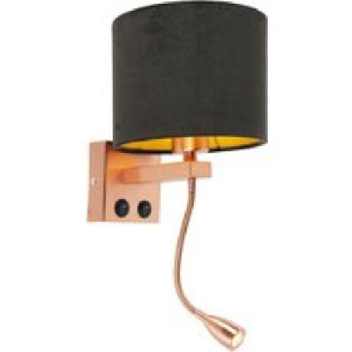 Moderne wandlamp koper met kap velours zwart - Brescia