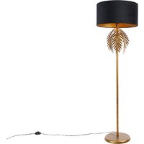 Vloerlamp goud 145 cm met zwarte velours kap 50 cm - Botanica