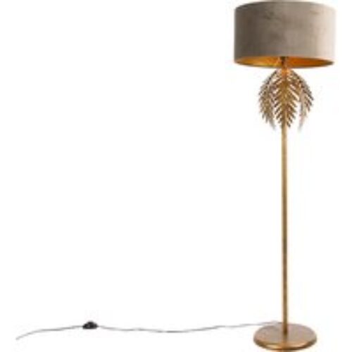 Vintage vloerlamp goud 145 cm met velours kap taupe 50 cm - Botanica