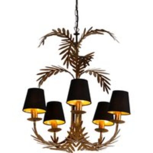 Kroonluchter goud met katoenen klemkap zwart 5-lichts - Botanica