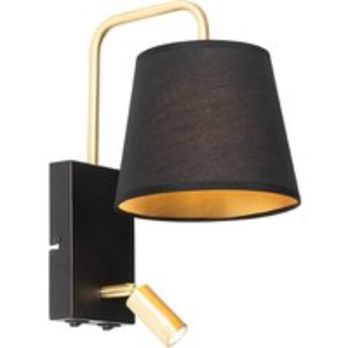 Moderne wandlamp zwart en goud met leeslamp - Renier