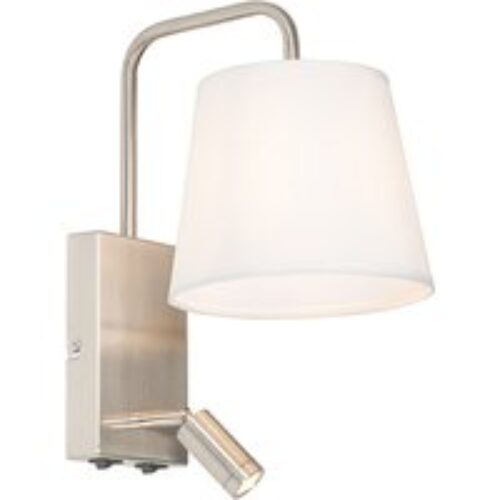 Moderne wandlamp wit en staal met leeslamp - Renier