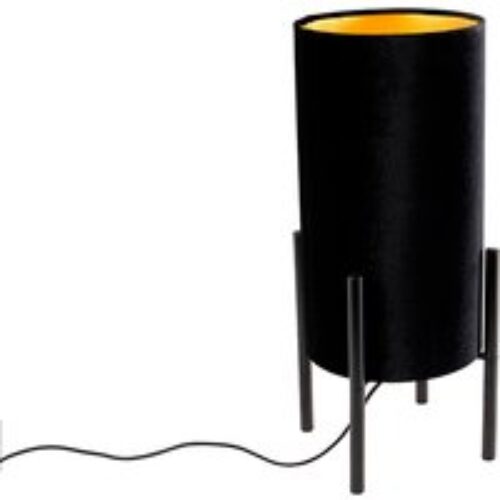 Moderne vloerlamp zwart met linnen zwarte kap - Rich