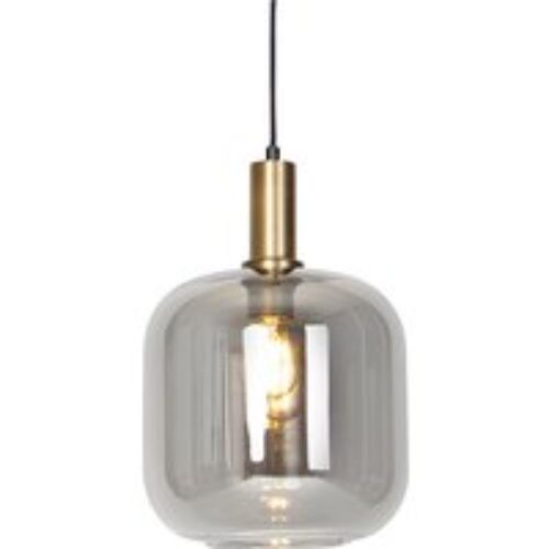 Design hanglamp zwart met goud en smoke glas - Zuzanna