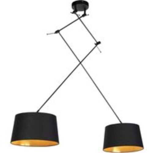 Hanglamp zwart met velours kap oker met goud 35 cm - Blitz