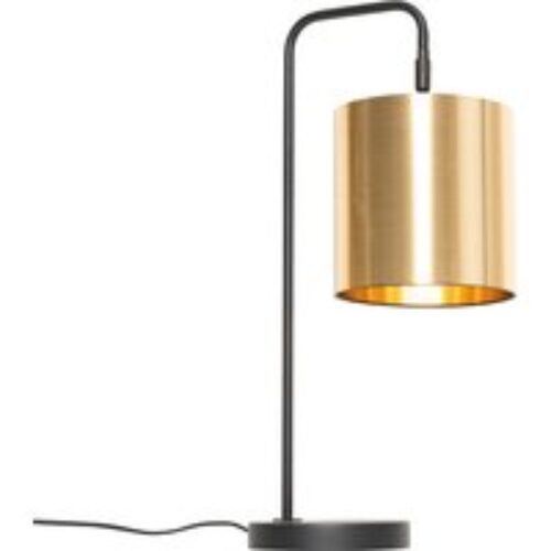 Klassieke hanglamp zwart met lampenkap goud 5-lichts - Nona