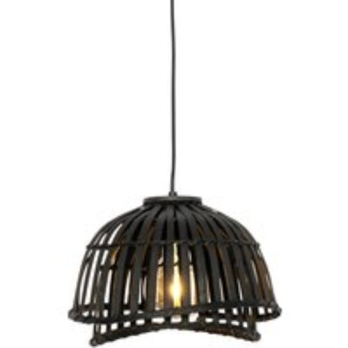 Vintage vloerlamp op bamboo driepoot zwart met goud - Barrel