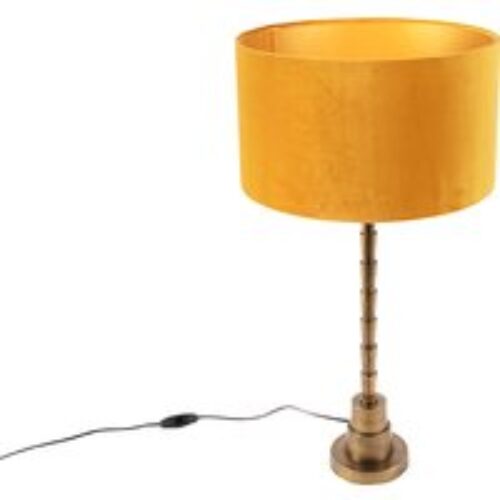 Art deco tafellamp met velours kap geel 35 cm - Pisos