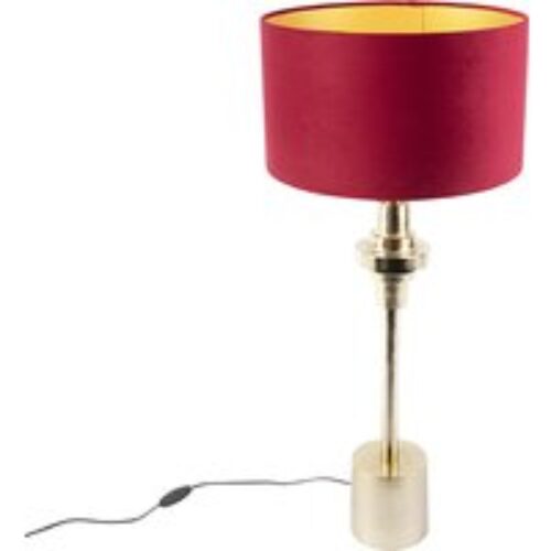 Art deco tafellamp met velours kap rood 35 cm - Diverso