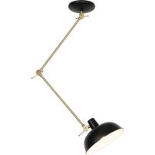 Design tafellamp zwart met messing en amber glas - Zuzanna