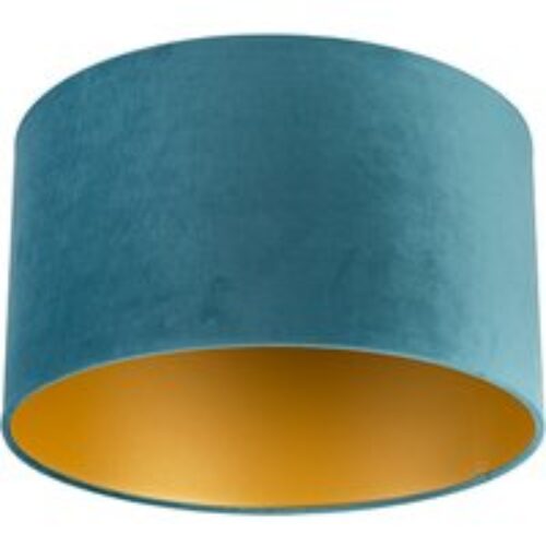 Plafondlamp met velours kap blauw met goud 20 cm - Combi zwart