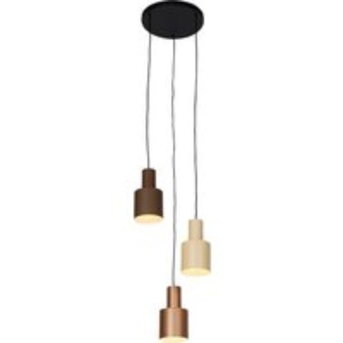 Hanglamp brons met taupe en beige 3-lichts - Ans