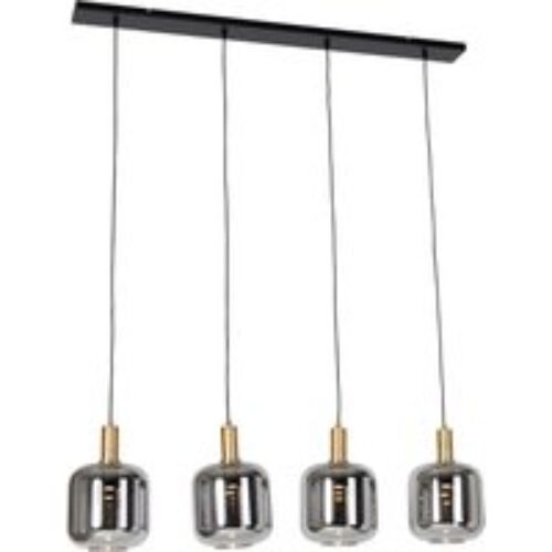 Industriële hanglamp zwart met hout 4-lichts - Manon