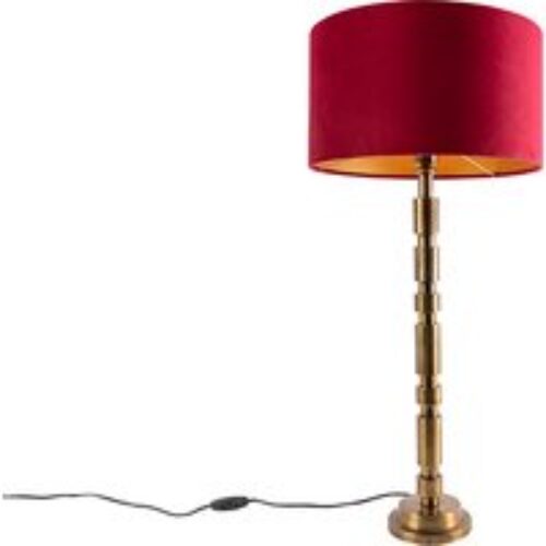 Art Deco tafellamp brons 35 cm velours kap rood - Torre